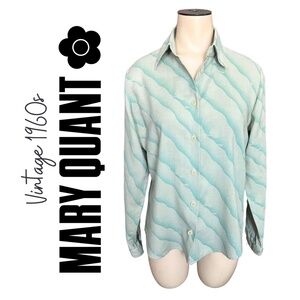 Vintage 1960s Misses' Mary Quant Londonpride Wool Cotton Wave Print Blouse S M
